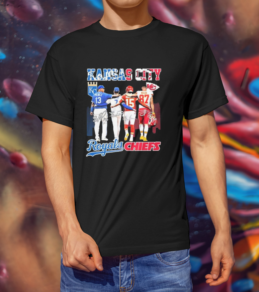 Kansas City Perez Witt Jr Mahomes Kelce Royals Chiefs T-Shirt