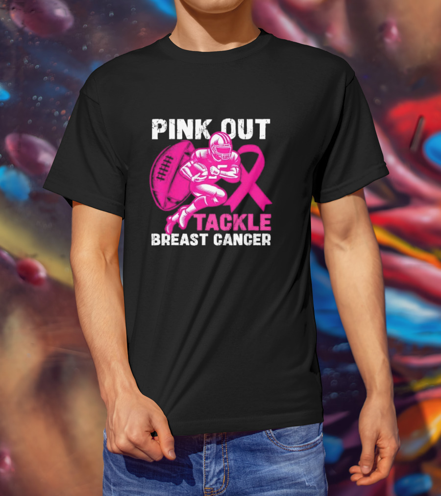 PINK OUT TACKLE BREAST CANCER Football Players Awareness T-Shirt
