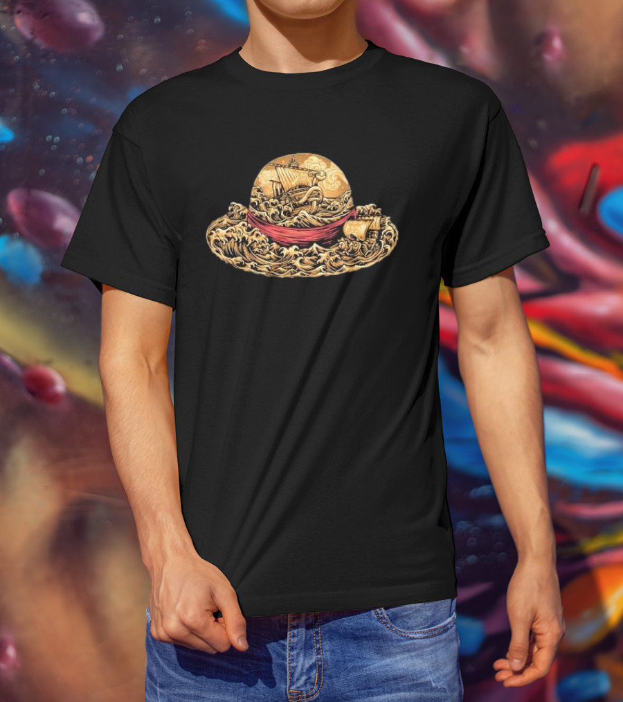 Pirate Hat Sea Waves Boat Japanese Luffy T-Shirt