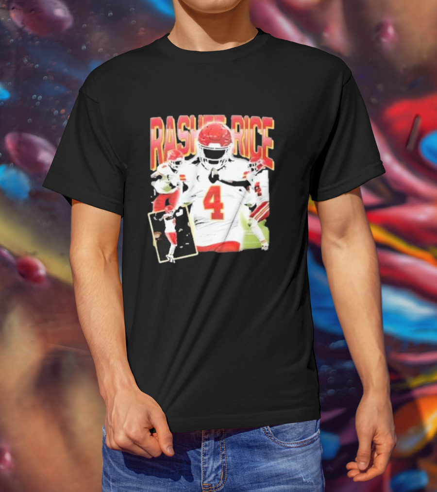 Rashee Rice Football Action 4 Red And White Uniform T-Shirt