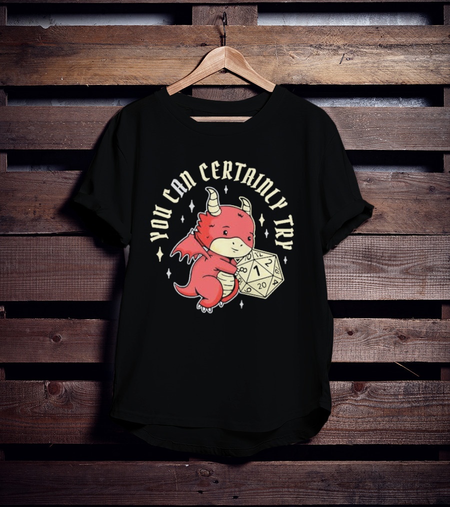 You Can Certainly Try Dragon Holding 20-Sided Die Tabletop Role Playing Game T-Shirt