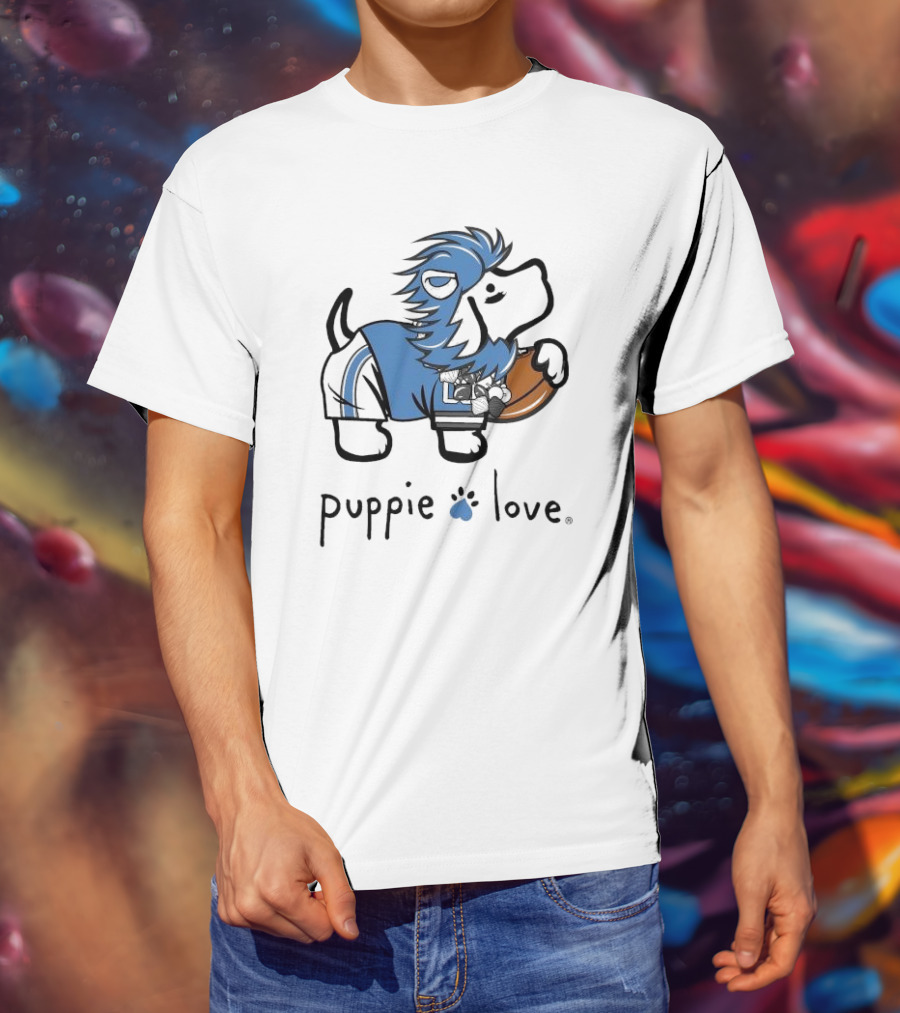Puppie Love Blue And Silver Mascot Pup Detroit Lions Football T-Shirt