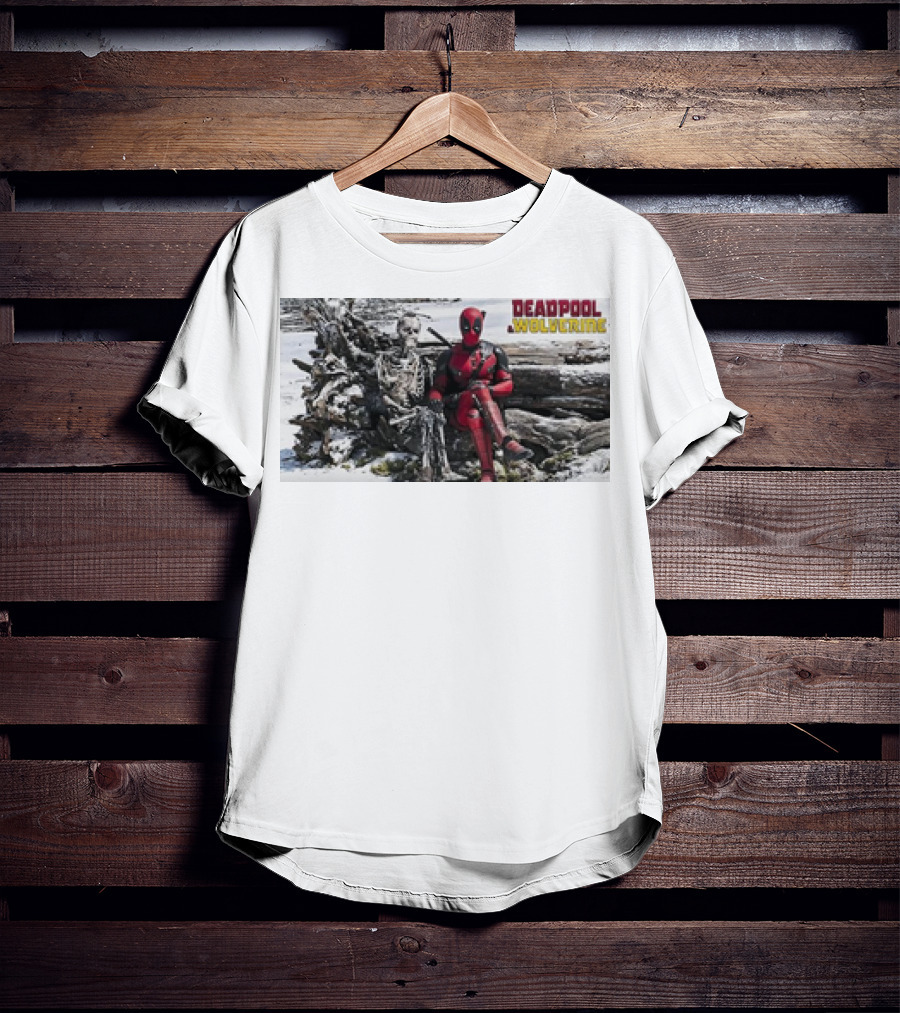 Deadpool And Skeleton Wolverine Snowy Scene T-Shirt