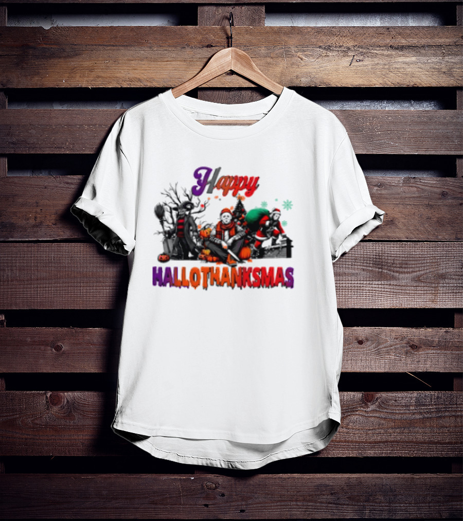 Happy Hallothanksmas Horror Freddy Voorhees Christmas Characters T-Shirt