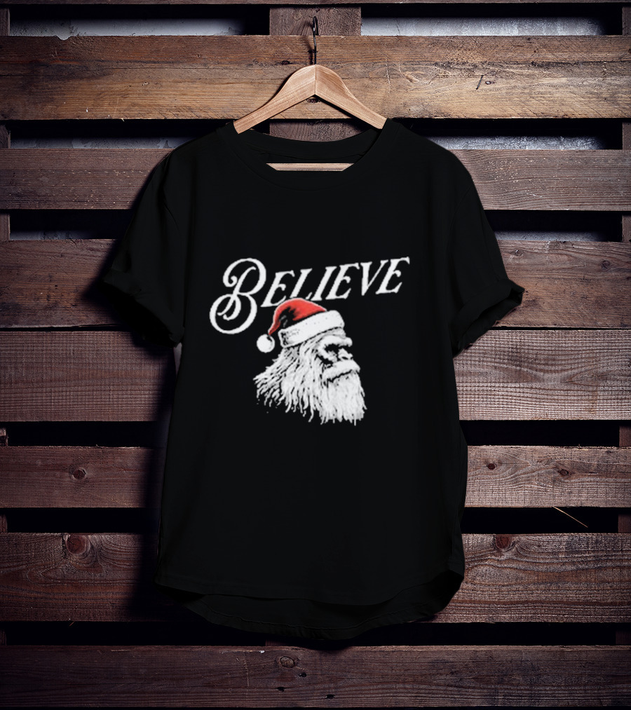 Believe Santa Squatch Christmas Yeti Face T-Shirt