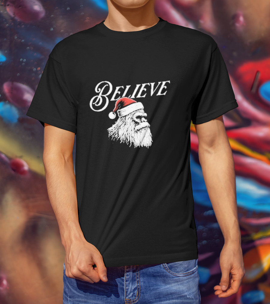 Believe Santa Squatch Christmas Yeti Face T-Shirt