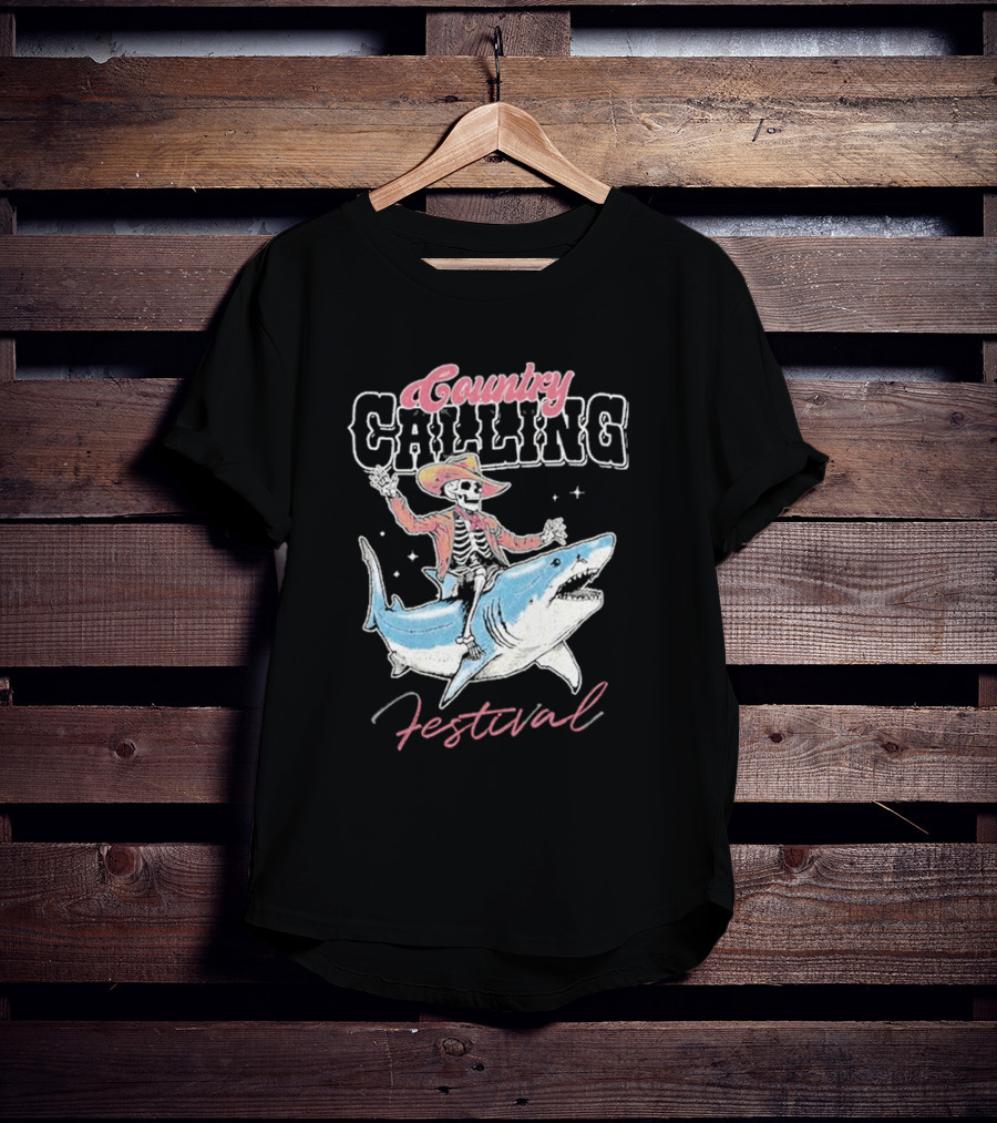 Country Calling Festival Cowboy Shark Skeleton T-Shirt