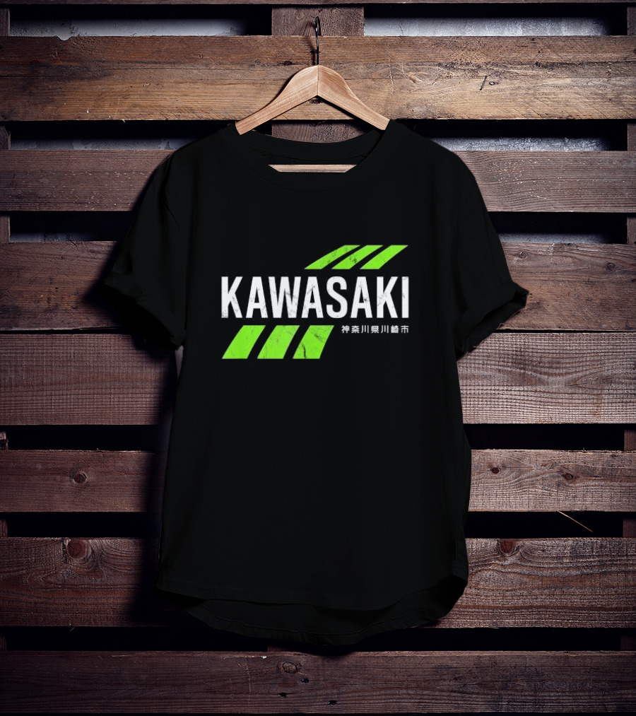 Kawasaki Green City Kanagawa Japanese Text Racing Stripes T-Shirt