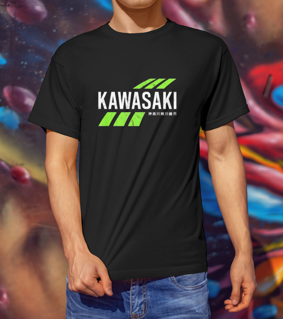 Kawasaki Green City Kanagawa Japanese Text Racing Stripes T-Shirt