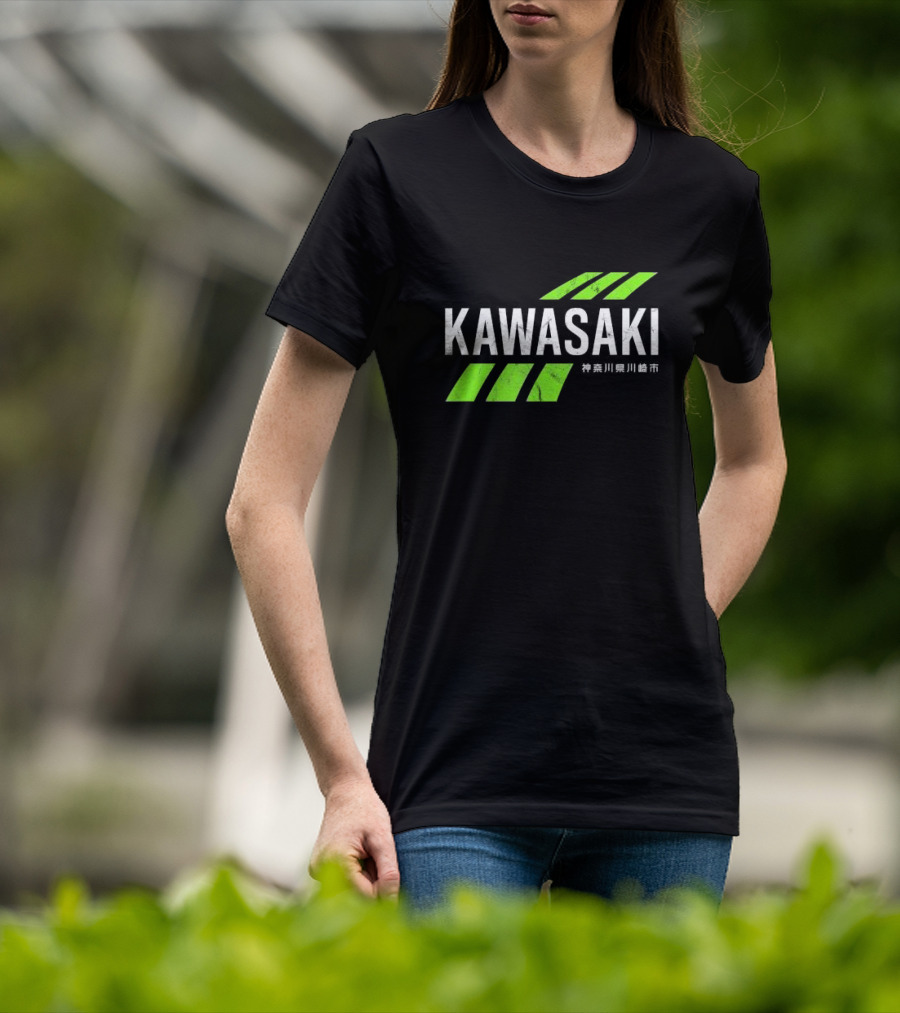 Kawasaki Green City Kanagawa Japanese Text Racing Stripes T-Shirt
