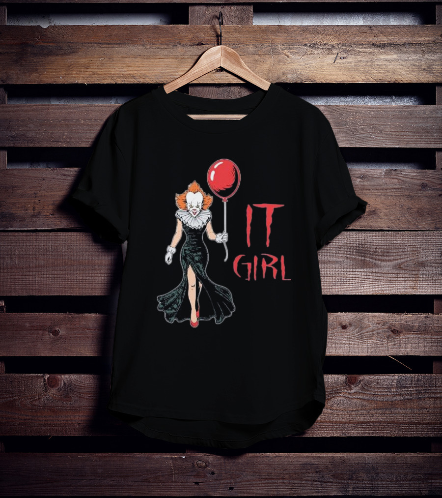 Pennywise IT Girl Holding Red Balloon In Black Dress T-Shirt