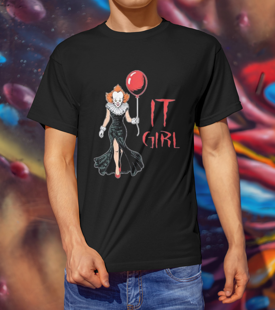 Pennywise IT Girl Holding Red Balloon In Black Dress T-Shirt