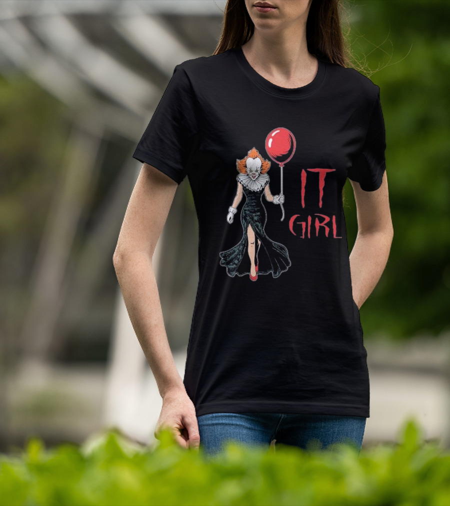 Pennywise IT Girl Holding Red Balloon In Black Dress T-Shirt