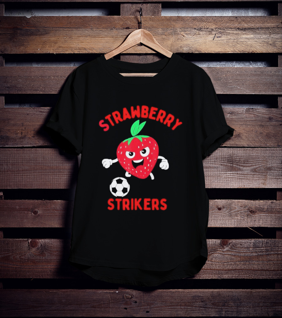 Strawberry Strikers Soccer Team Fun Cartoon With Soccer Ball T-Shirt
