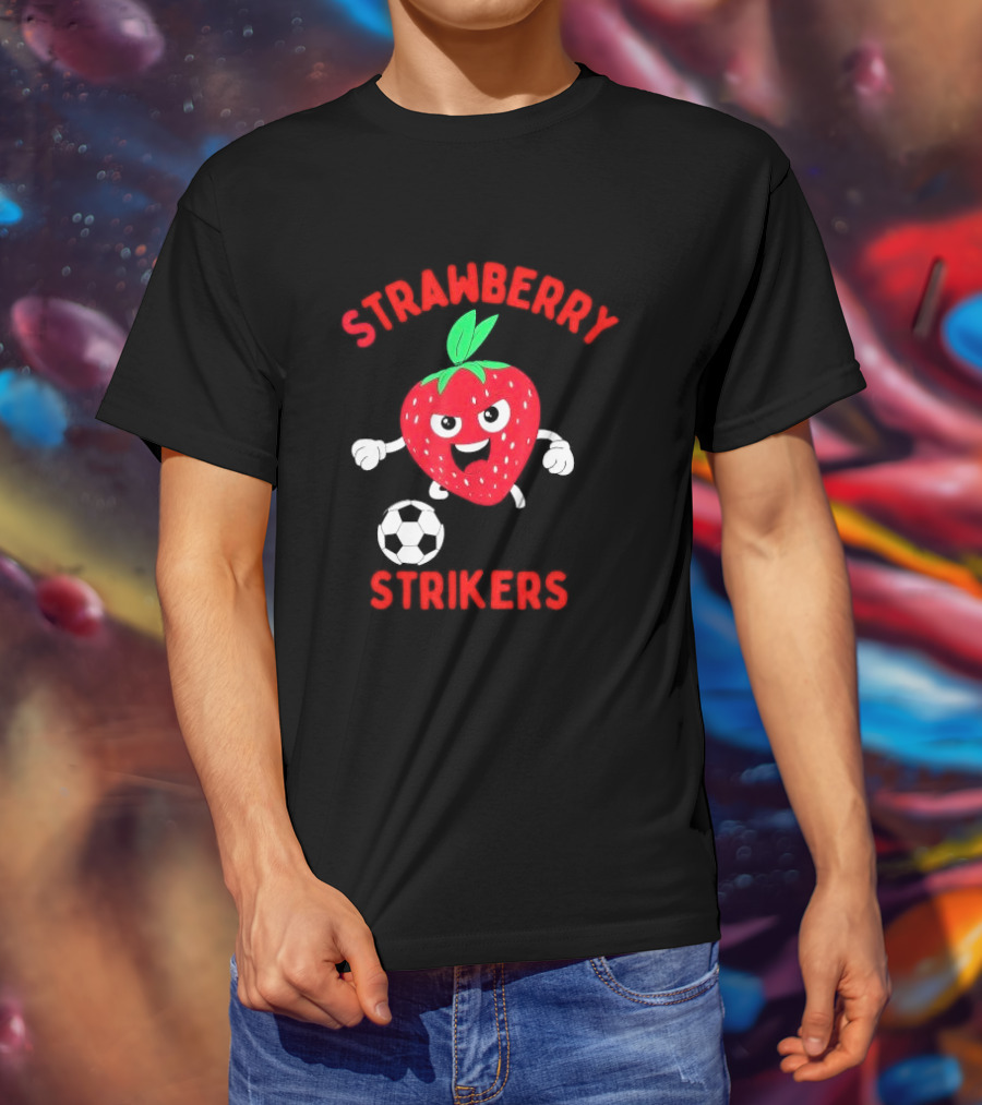 Strawberry Strikers Soccer Team Fun Cartoon With Soccer Ball T-Shirt