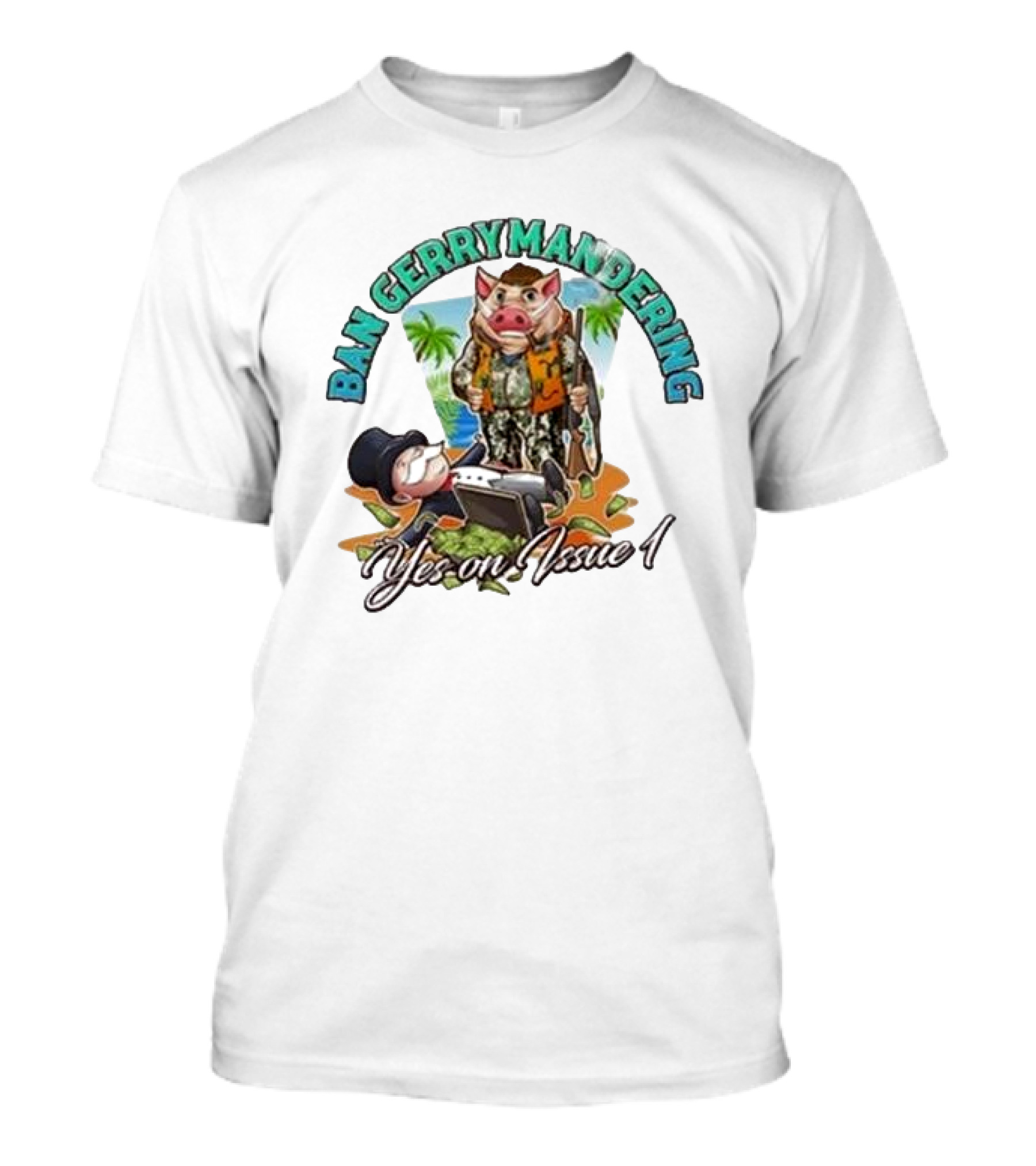 Ban Gerrymandering Yes On Issue 1 Monopoly Man And Pig Farmer Image T-Shirt