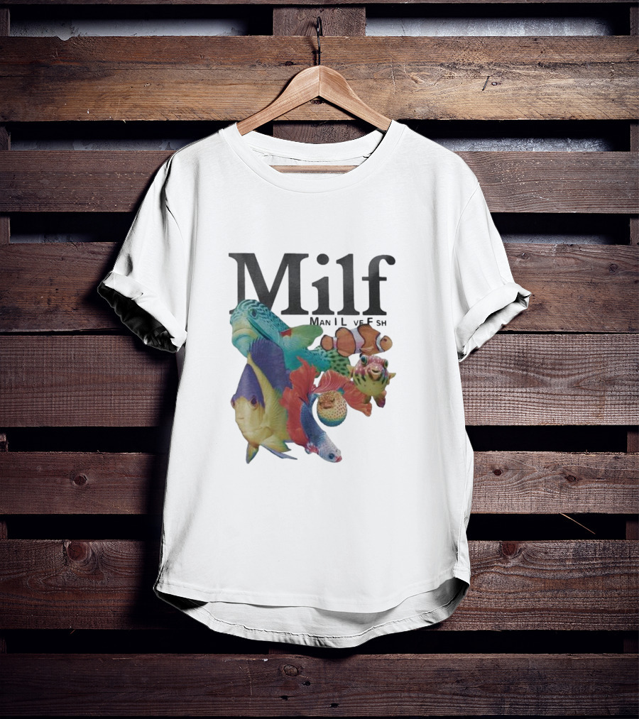 Milf Man I Love Fish Colorful Fish Collage T-Shirt