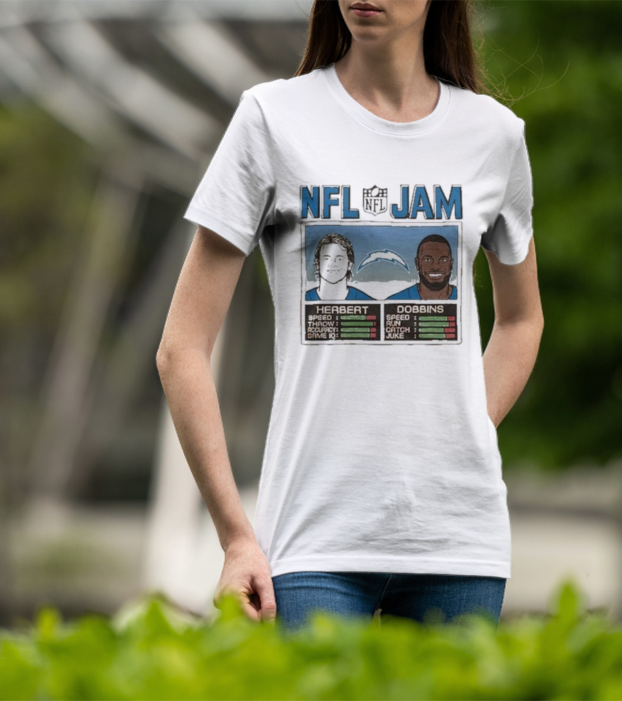 NFL Jam Chargers Herbert Dobbins Stats T-Shirt