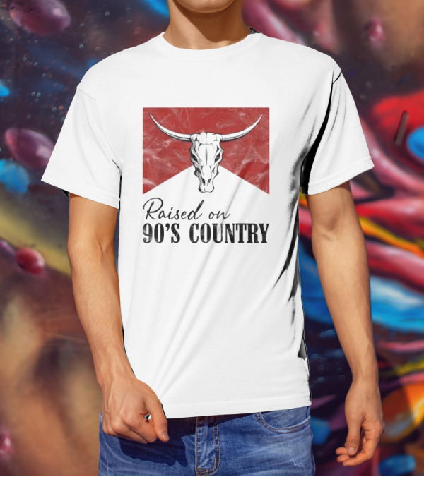 Raised On 90’s Country Western Bull Skull T-Shirt
