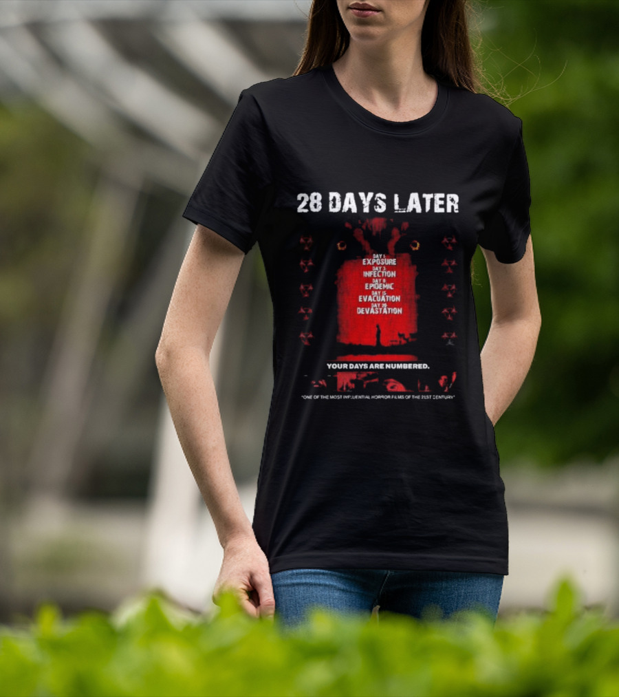 28 Days Later Day 1 Exposure Infection Epidemic Evacuation Devastation Your Days Are Numbered T-Shirt