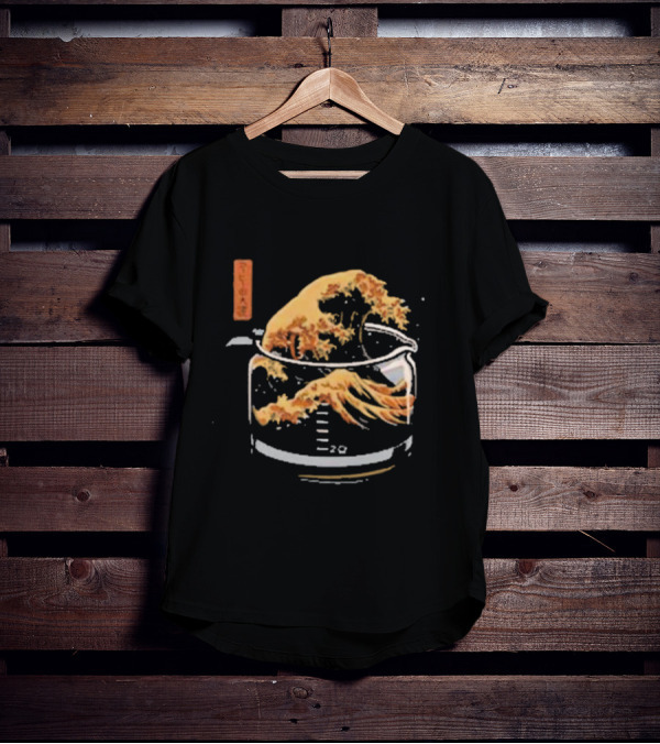 The Great Wave Of Coffee In A Beaker With Japanese Style Wave T-Shirt