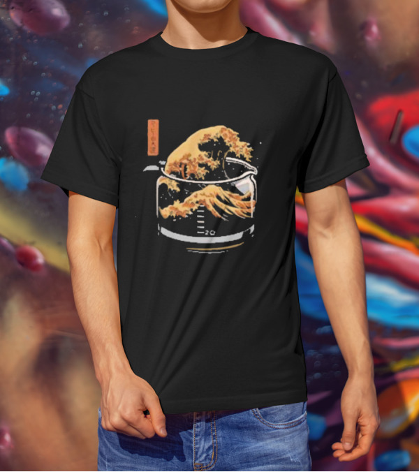 The Great Wave Of Coffee In A Beaker With Japanese Style Wave T-Shirt