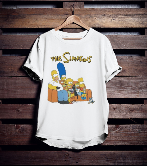 The Simpsons Couch Family Scene With Homer Marge Bart Lisa Maggie And Pets T-Shirt