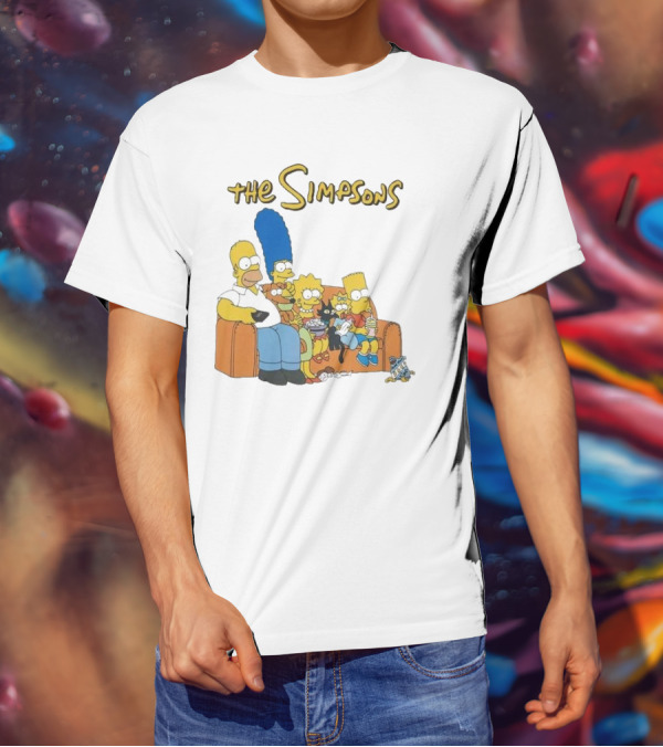 The Simpsons Couch Family Scene With Homer Marge Bart Lisa Maggie And Pets T-Shirt