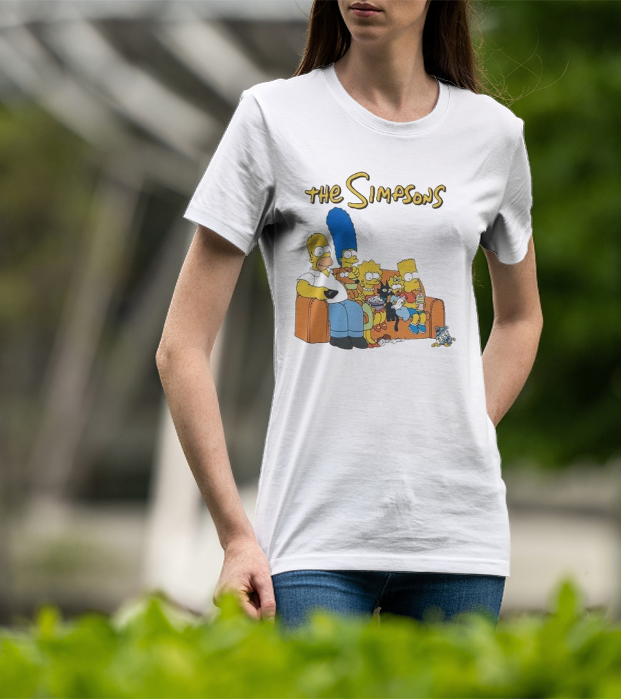 The Simpsons Couch Family Scene With Homer Marge Bart Lisa Maggie And Pets T-Shirt