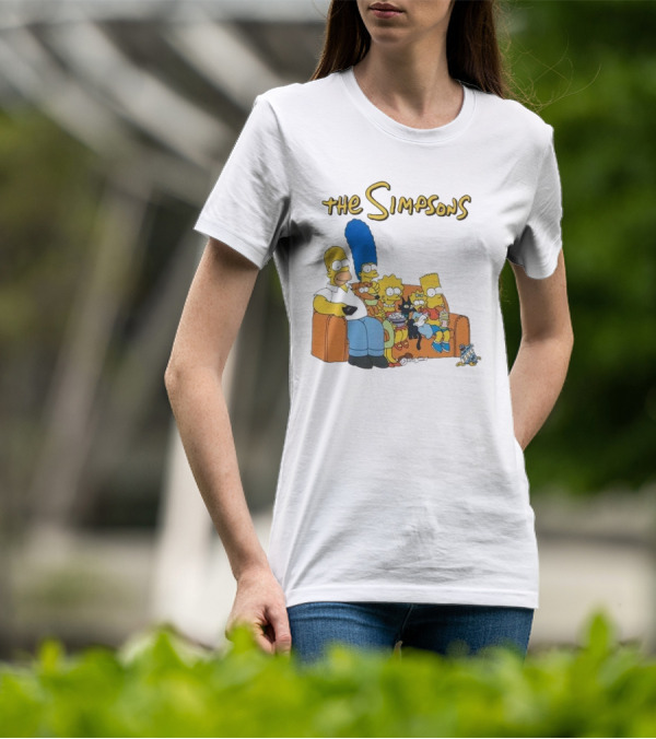 The Simpsons Couch Family Scene With Homer Marge Bart Lisa Maggie And Pets T-Shirt