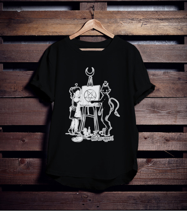 Girl And Satan Paint Night Murder Apparel Pentagram T-Shirt