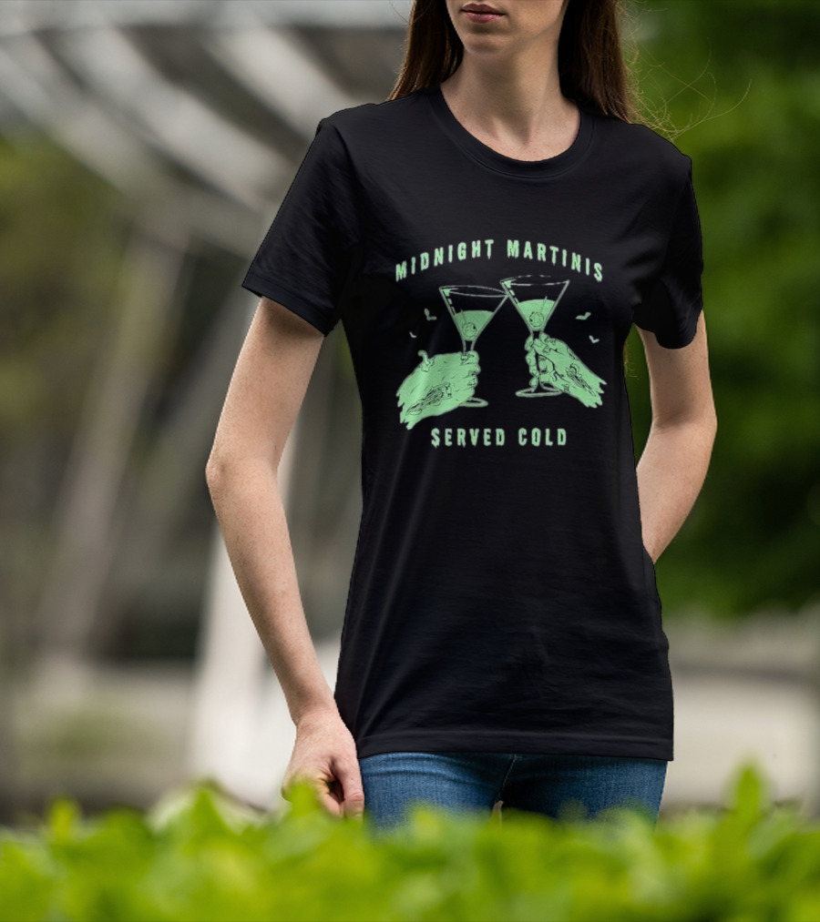 Midnight Martinis Served Cold Zombie Hands Cheers T-Shirt