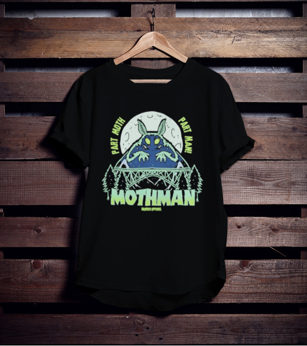 Part Moth Part Man Mothman Retro Murder Apparel Moon Bridge Forest T-Shirt