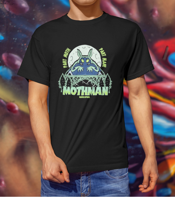 Part Moth Part Man Mothman Retro Murder Apparel Moon Bridge Forest T-Shirt