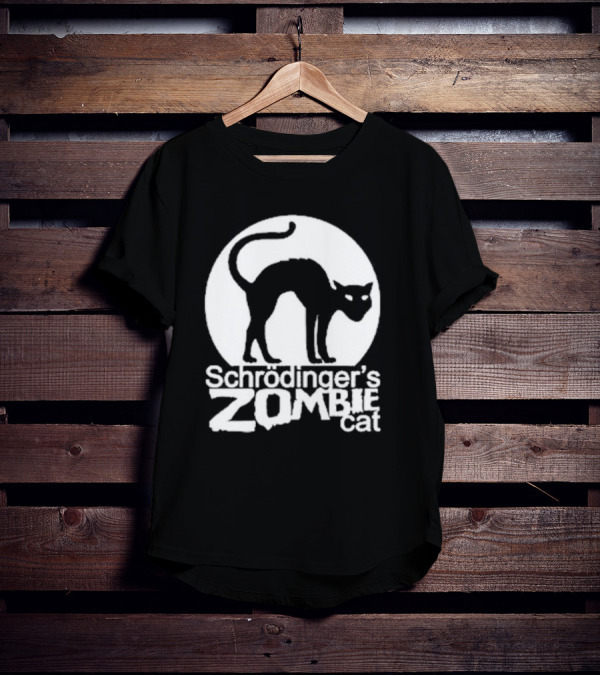Schrodinger's Zombie Cat Black Silhouette With Round Moon Background T-Shirt