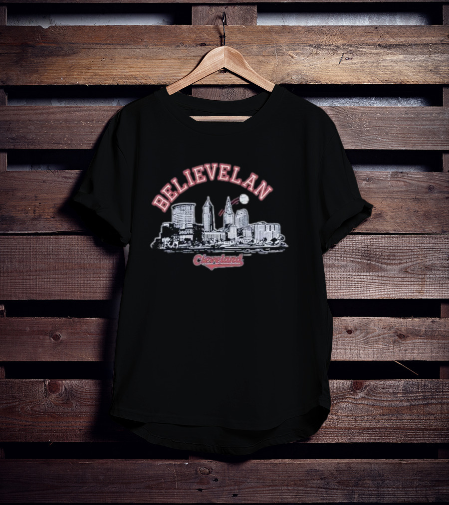 Believeland Cleveland City Baseball Skyline And Ball Elements T-Shirt