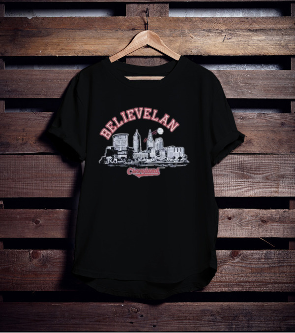 Believeland Cleveland City Baseball Skyline And Ball Elements T-Shirt