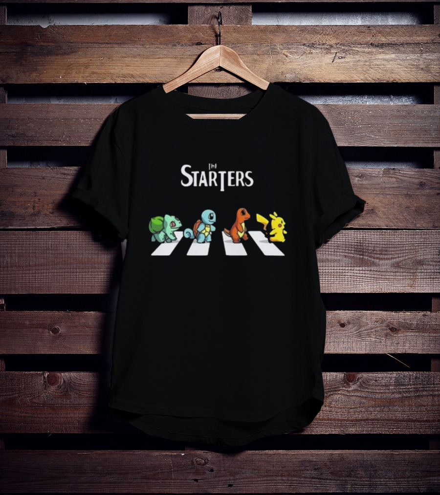 The Starters Pokemon Abbey Road Parody With Bulbasaur Squirtle Charmander Pikachu T-Shirt