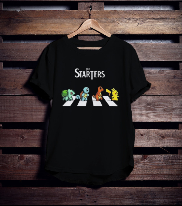 The Starters Pokemon Abbey Road Parody With Bulbasaur Squirtle Charmander Pikachu T-Shirt