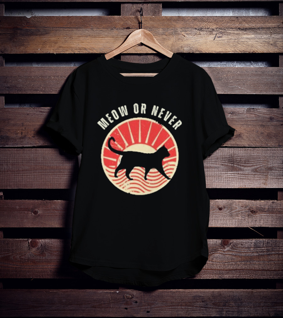 Meow Or Never Retro Sunset Cat T-Shirt