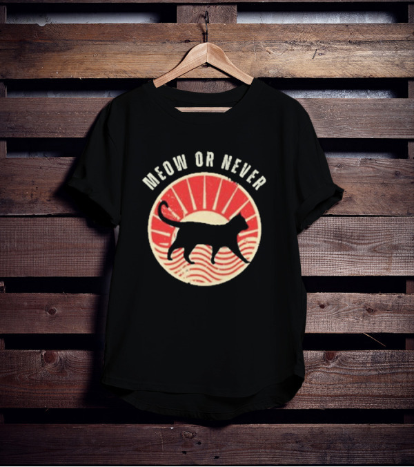 Meow Or Never Retro Sunset Cat T-Shirt