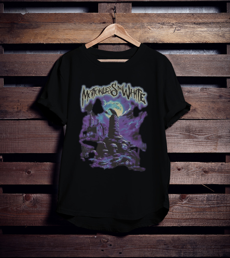 Motionless In White Haunted Cemetery Gothic Night Scene T-Shirt