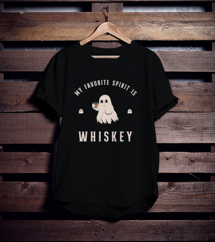My Favorite Spirit Is Whiskey Ghost Holding Glass T-Shirt