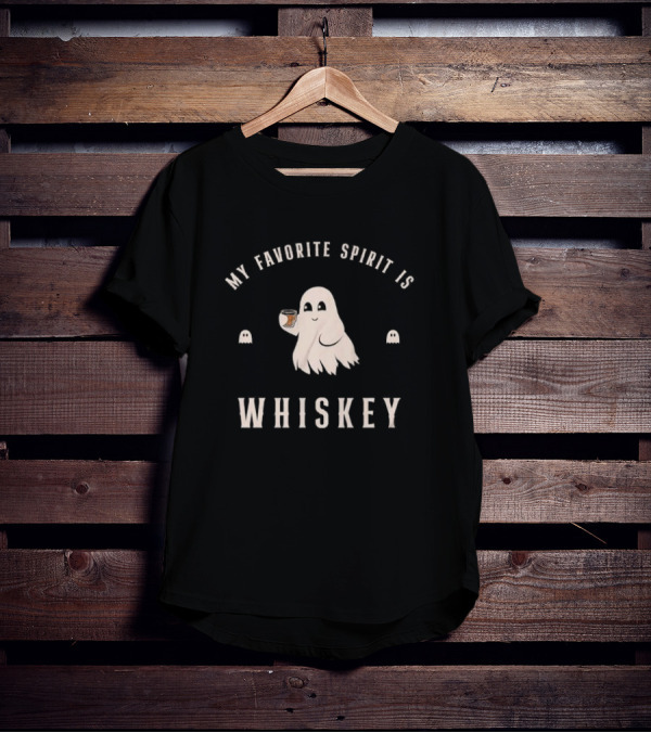 My Favorite Spirit Is Whiskey Ghost Holding Glass T-Shirt