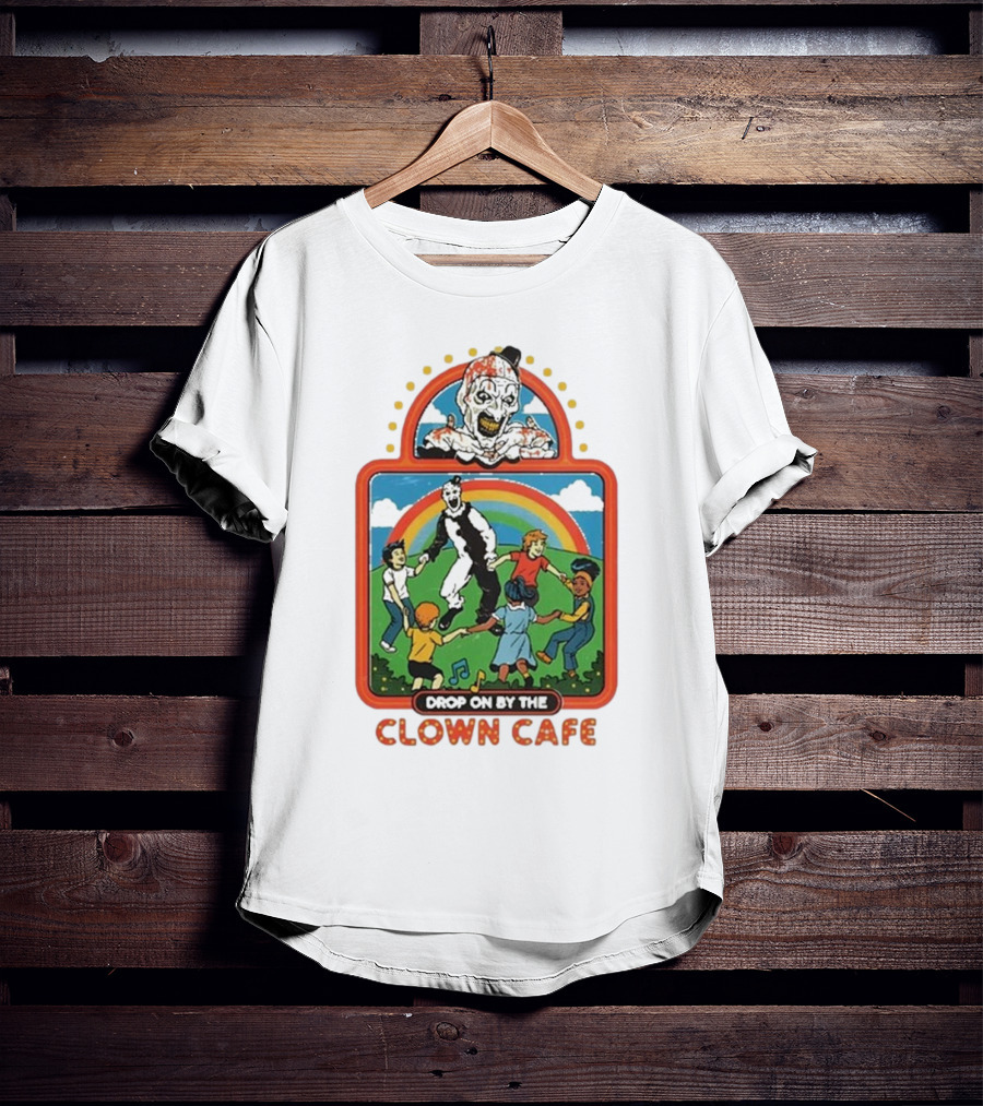 Drop On By The Clown Cafe Rainbow Clown Kids Circle T-Shirt