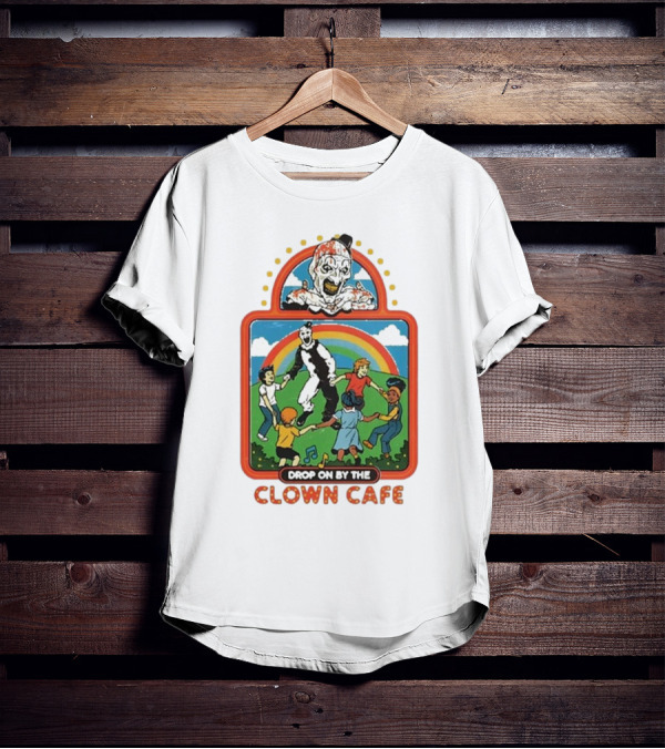 Drop On By The Clown Cafe Rainbow Clown Kids Circle T-Shirt