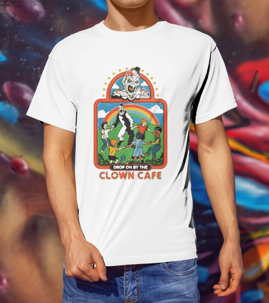 Drop On By The Clown Cafe Rainbow Clown Kids Circle T-Shirt