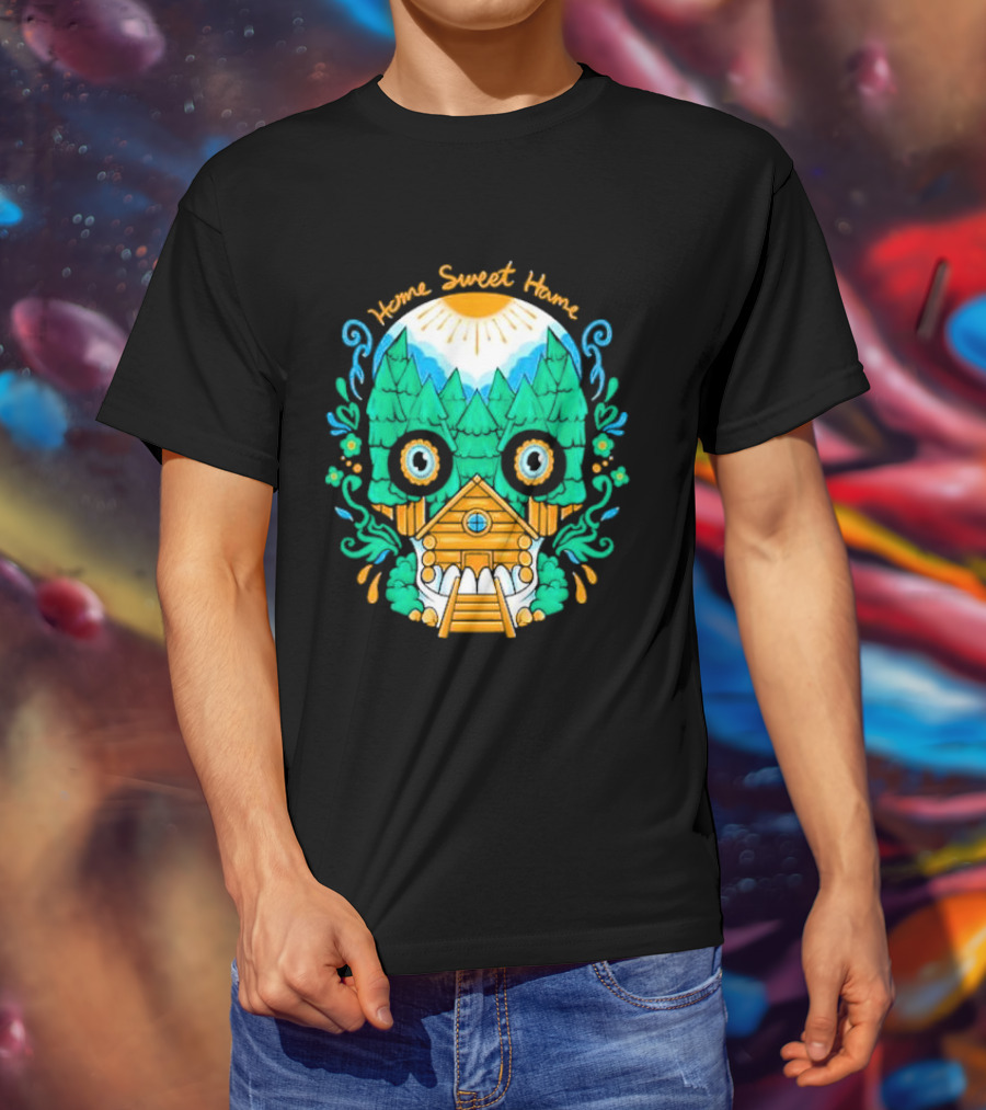 Home Sweet Home Nature Skull With Cabin In Spooky Atmosphere T-Shirt