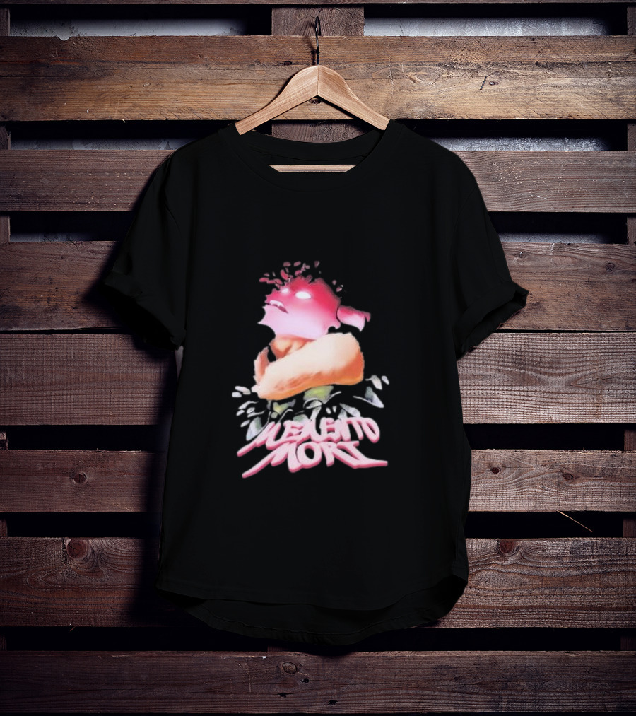 Memento Mori Floral Neon Character With Fur And Glowing Eyes T-Shirt