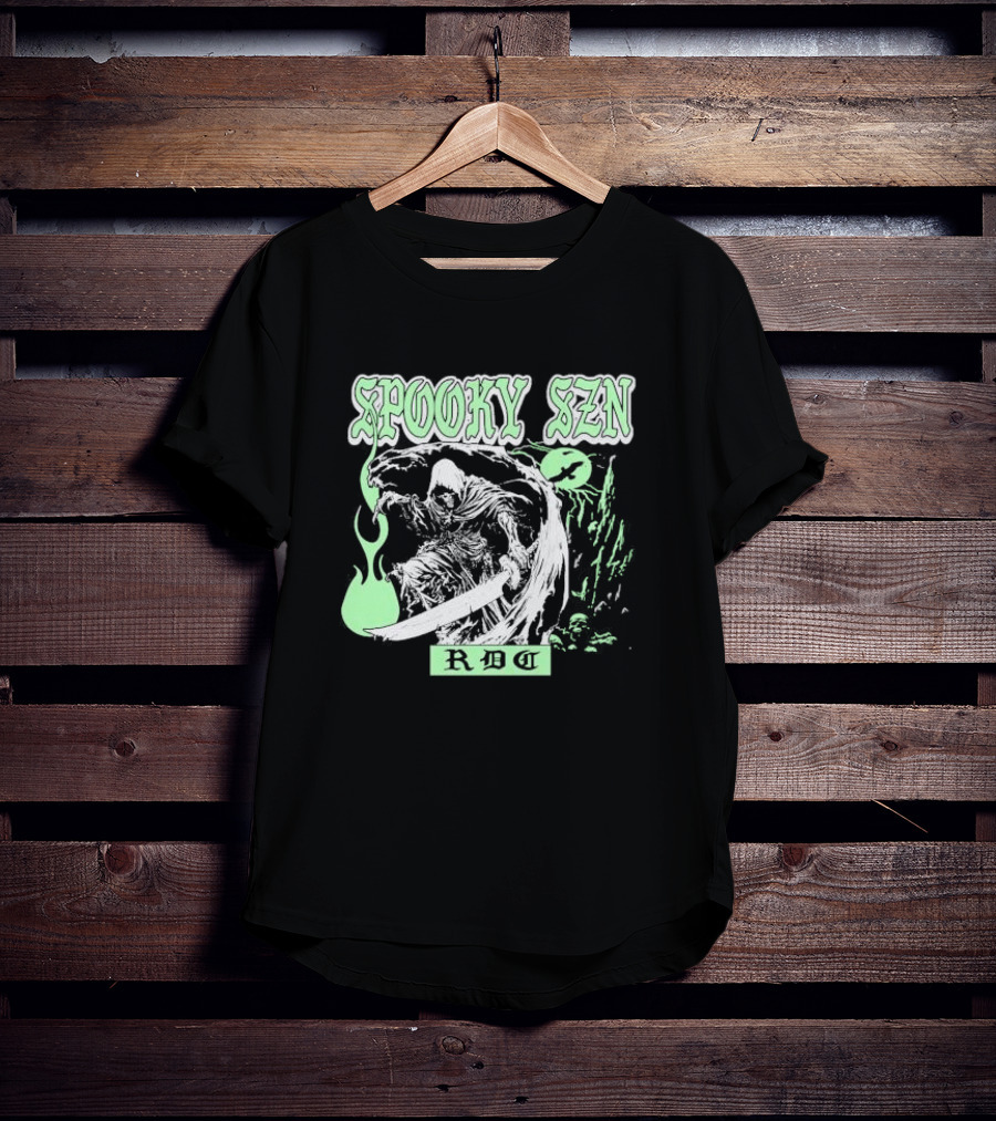 Spooky Szn RBG Grim Reaper With Sword And Green Flames T-Shirt